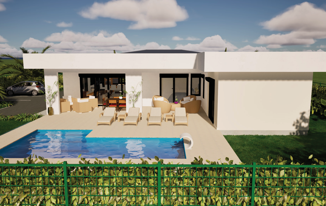 Façade arrière avec piscine